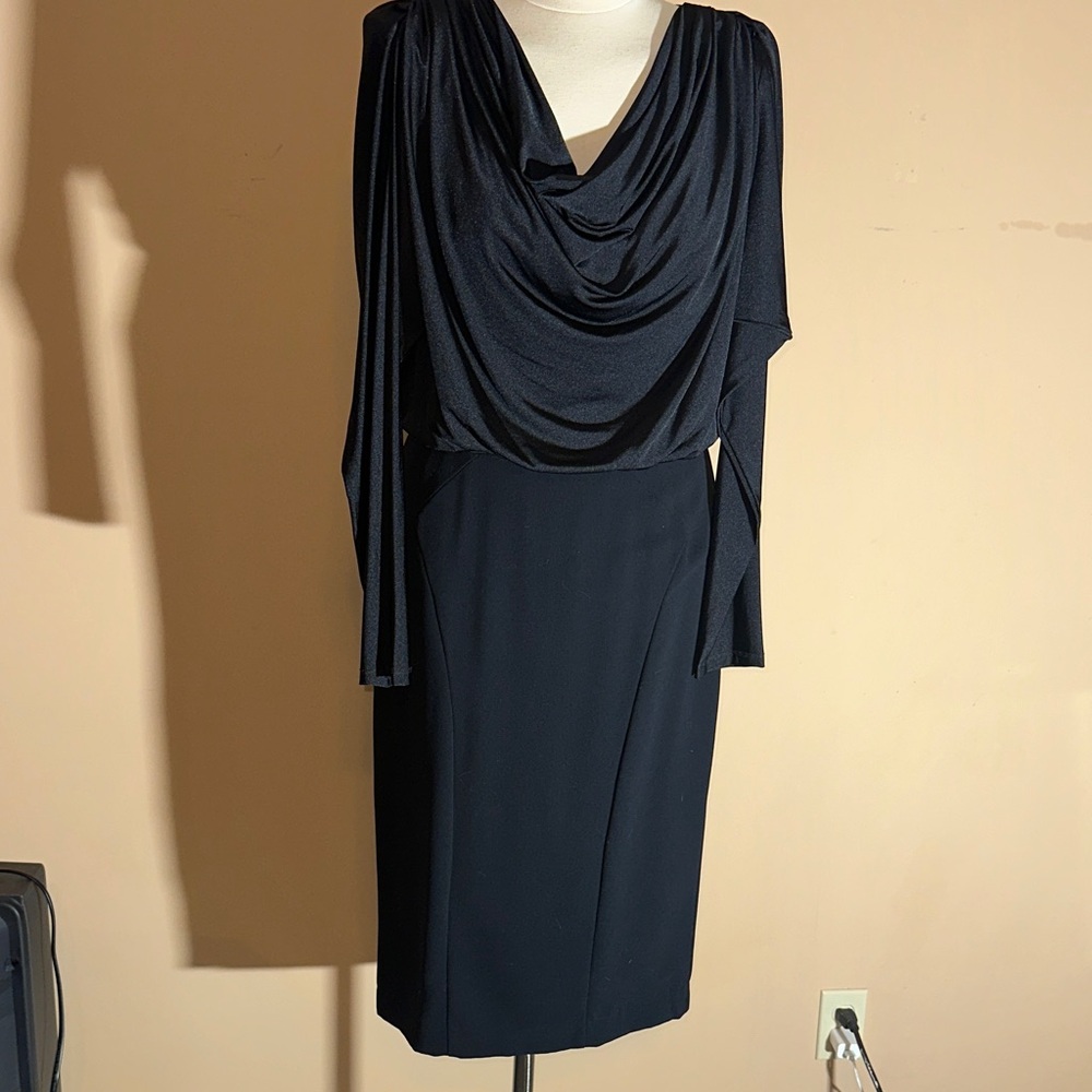 Maggy London Black Long Sleeve Draped Dress